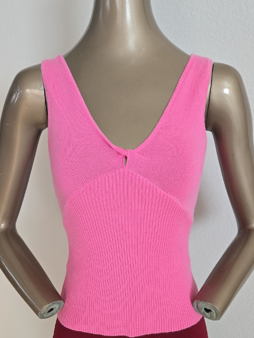 No Boundaries Hot Pink Ribbed V-Neck Tank